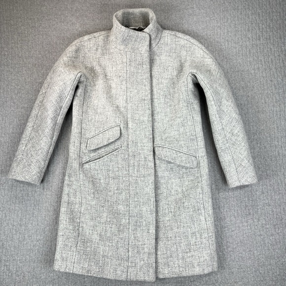 J. Crew Nello Gori Italian Stadium Cloth Pea Coat 00P Gray Wool Stand Collar - Picture 2 of 9